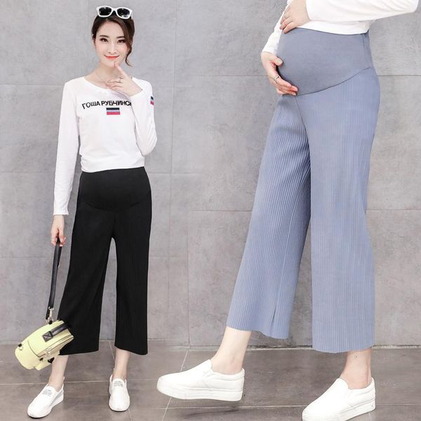 

maternity bottoms pregnant women pants 100 pleats wide leg loose fashion, White