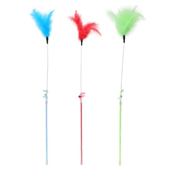 

cat toys 3pcs feather teaser sticks with bell funny teasers flirting