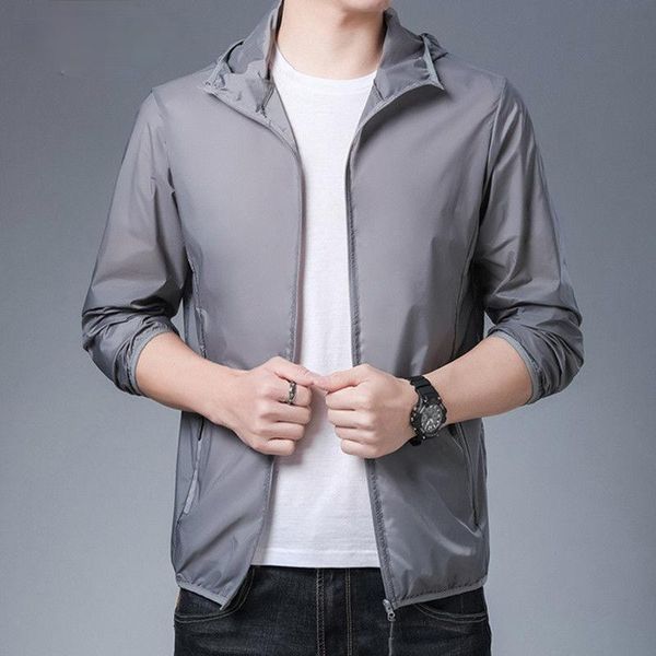 

summer men's sunscreen jackets casual thin outwear breathable sportswear coats male slim fit hooded clothing w174, Black;brown