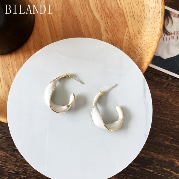 

hoop & huggie bilandi s925 needle modern jewelry white enamel geometric earrings design metal irregular drop for women gifts, Golden;silver