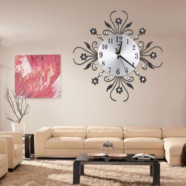 

wall clocks fashion rhinestone inlaid flower mute clock home living room hanging decor