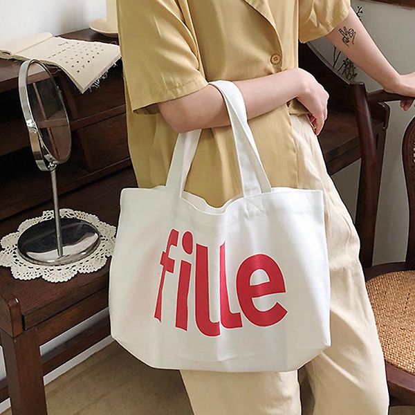 

evening bags ladies canvas shopping bag female letter printing shoulder women eco-friendly handbag reusable grocery girl casual tote