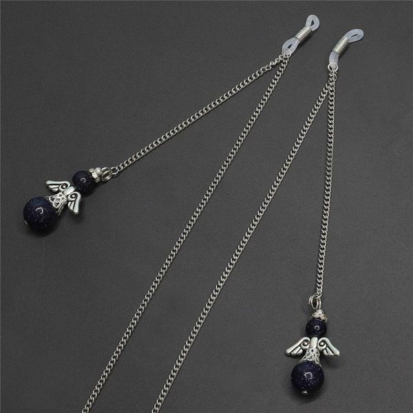 

chains arrived 3pcs/lot natural lapis lazuli stone angel ball pendant non-slip sunglasses reading glasses chain mask lanyard straps, Silver