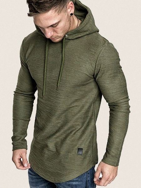 

men curved hem drawstring hooded sweatshirt 80tf#, Black