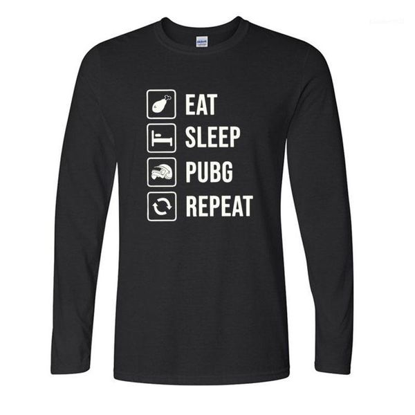 

men's t-shirts eat sleep pubg repeat t shirt winner chicken dinner long sleeve 100% cotton tee clothing man plus size, White;black
