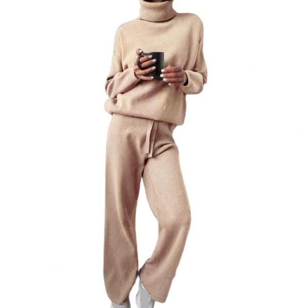 

yoga outfit 1 set women sweater pants turtleneck drawstring solid color long sleeve for korean clothing fashion