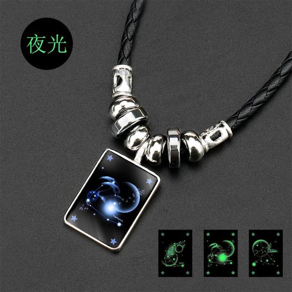 

pendant necklaces noctilucent twelve constellations crystal necklace 12 lover brand black rope gallstone, Silver