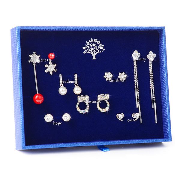 

new one week earring set s925 silver needle imitation pearl trinket korean temperament tassel earring combination, Black