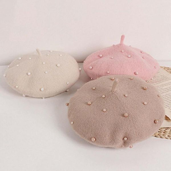 

caps & hats lightweight exquisite faux pearl decor baby beret hat compact kids girls cap cute for autumn winter, Yellow