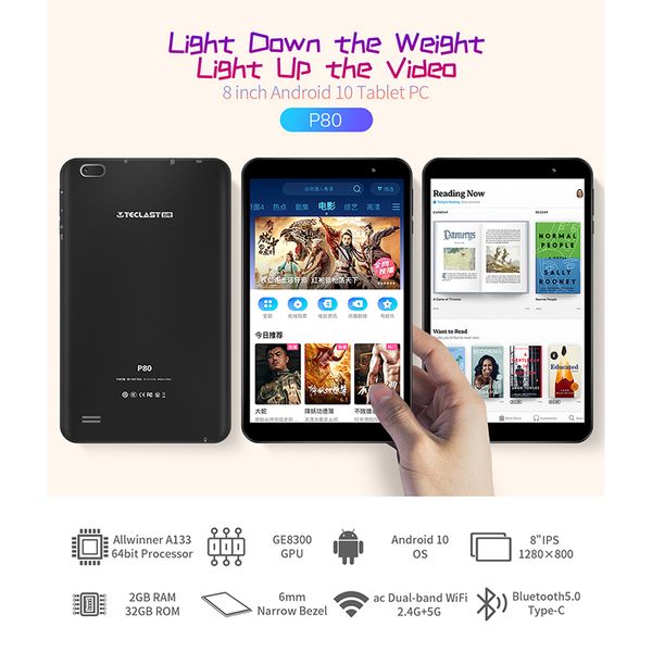 

teclast p80 android 10 tablet 8 inch 2gb ram 32gb rom allwinner a133 1280x800 ips quad core dual wifi bluetooth 5.0 tablet pc