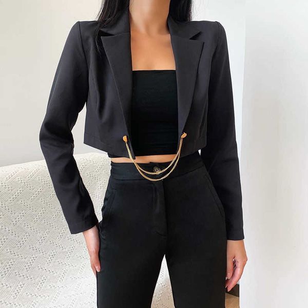

metal chain suit short coat women's 2021 new early autumn spice girls simple fashion thin casual wear, Black;gray