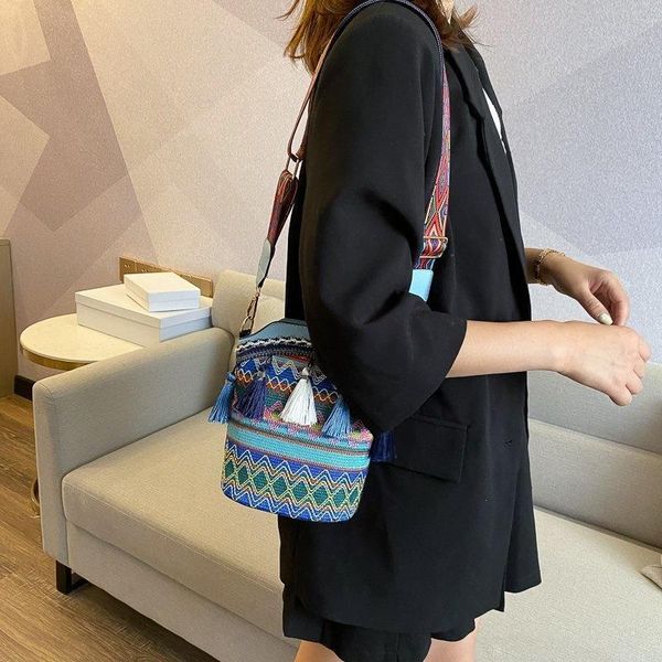 

evening bags hand woven shoulder crossbody bag ethnic style embroidery boho tassel tote messenger beach eco cross-bag