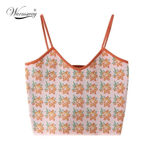 

women knitted crop female streetwear floral print camisole cute for summer a-010 210522, White