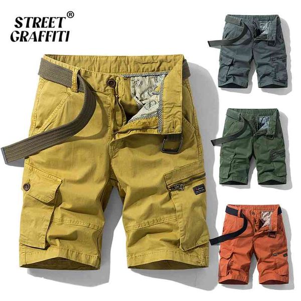 Primavera verão homens cargas shorts algodão relaxado apto calções bermudas casuais calças curtas roupas cargas sociais curtas homens 210720