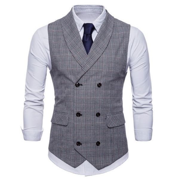 

brand suit vest men jacket sleeveless beige gray brown vintage tweed fashion spring autumn plus size waistcoat 210923, Black;white