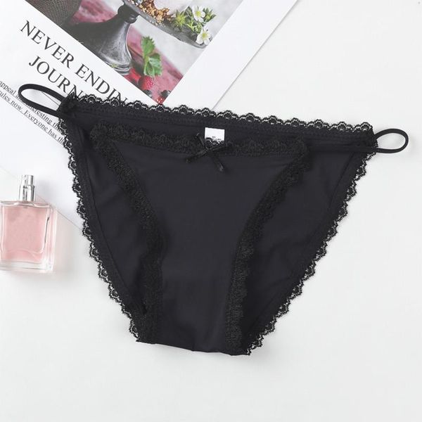 

women's panties ladies thong ice silk seamless lenceria thin strap briefs low waist double bikini cotton women nylon lingerie, Black;pink