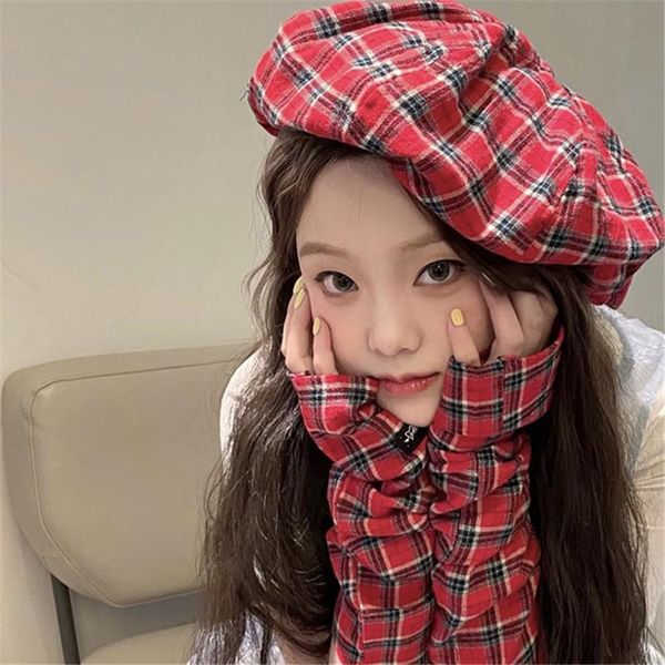 

beanie/skull caps women's hat plaid korean version berets retro elastic chic accessories czapka zimowa sombreros de mujer chapeau femme, Blue;gray