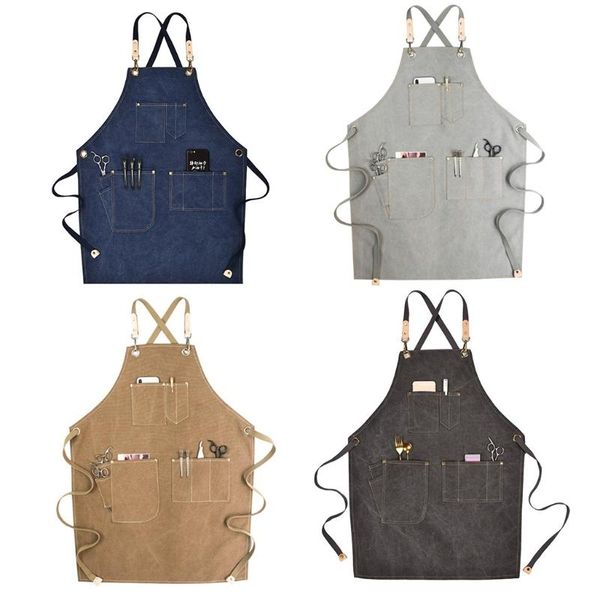 

chef apron cotton canvas cross back adjustable with pockets for women and aprons