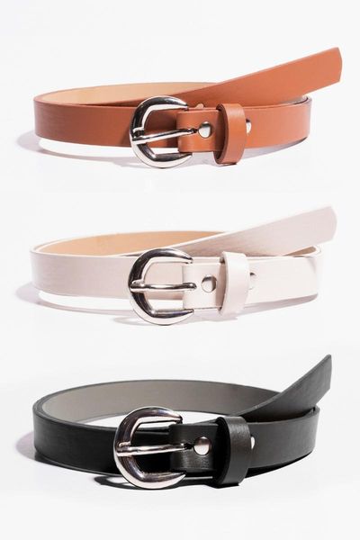 

belts women's black 3-pack metal buckle belt brown white, Black;brown