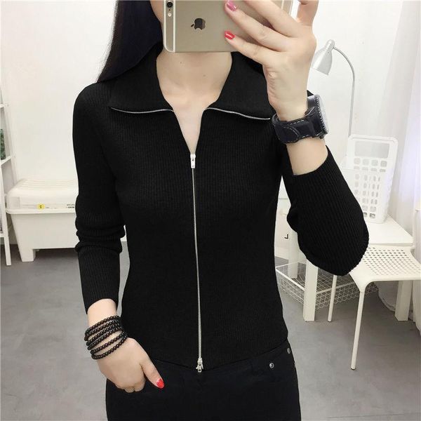

women's knits & tees sweaters plus size short knit 2021 autumn knitted woollen zipper splicing cardigan jumper sweater coats woman, White
