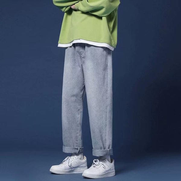 

men's jeans baggy pants for men elastic waist large casual denim trouser oversize straight wide leg 2021 spring autumn clothing, Blue