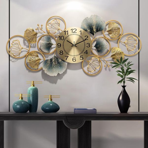 

wall clocks chinese luxury wrought iron ginkgo leaf el lobby mural decoration home livingroom sticker crafts