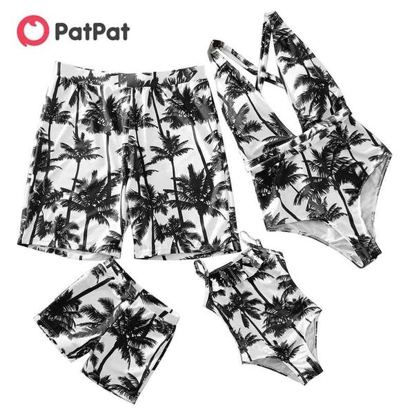 

summer deep v coconut tree matching swimsuits 210528, Blue