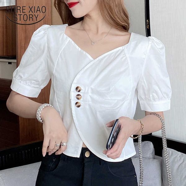 

summer square collar short sleeve french design chiffon shirt white blouse summer and blouse chemisier femme 10030 210528