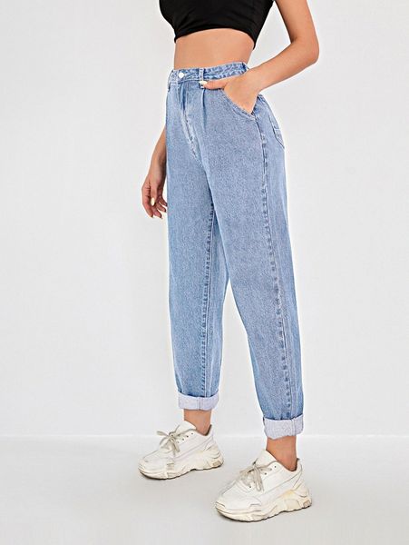 

highest-rise mom jeans without belt v23x#, Blue