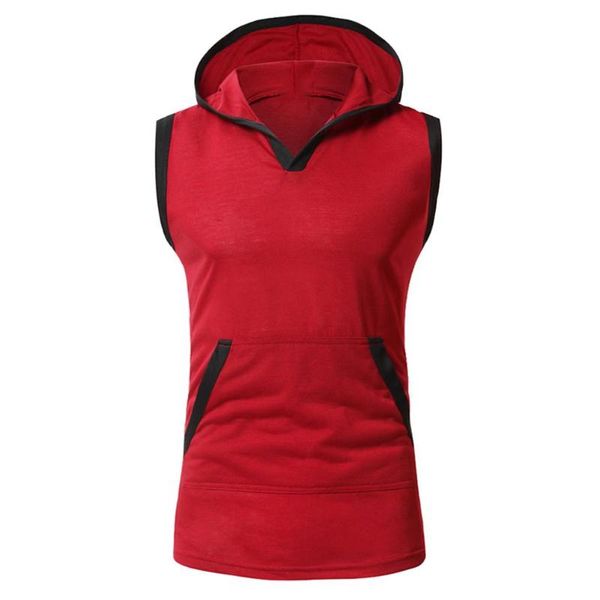 

men's vests fashion color block vest men pocket sleeveless hooded slim fit fitness tank 2021, Black;white