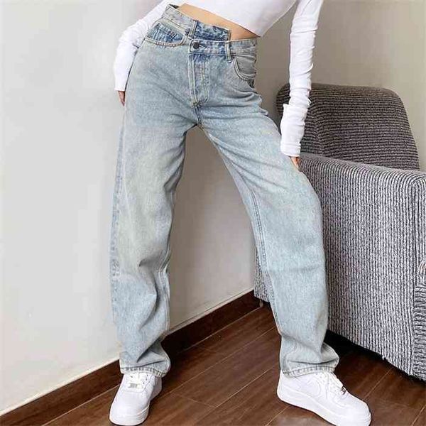

mom womens jeans baggy high waist straight pants women white black fashion casual loose undefined trousers, Blue