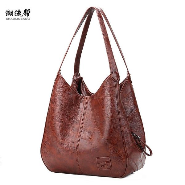 

women's pu leather handbags female hobos single shoulder bags vintage solid multi-pocket ladies totes bolsas modis