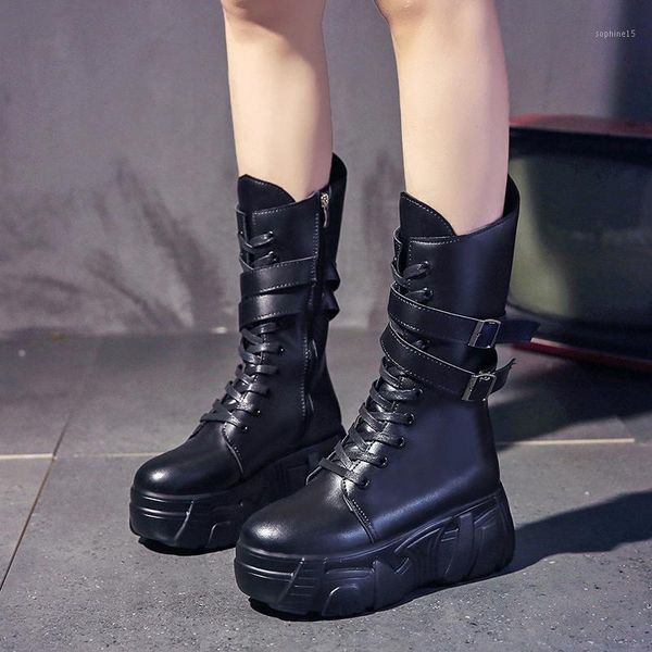 

boots women's mid-calf 2021 winter leather warm plush high heels woman chunky shoes fashion ladies boot1, Black