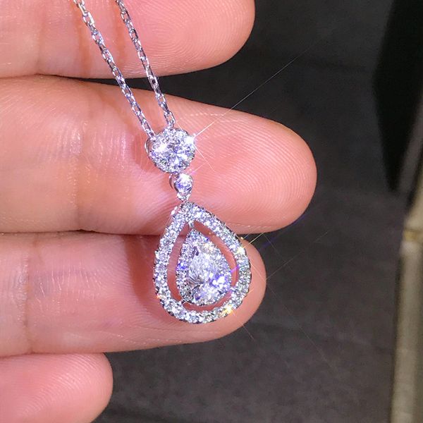 Solide 925 Silber Farbe Halskette Echt Diamant Anhänger für Frauen Hochzeit Bizuteria Topas Edelstein Schmuck Anhänger S925 Halsketten