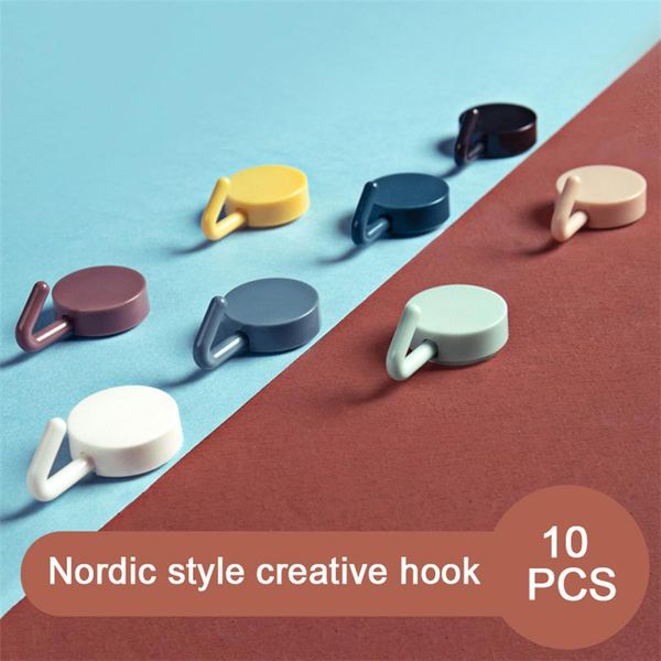 

hooks & rails 10pcs cute hook sticker self-adhesive wall-mounted key/bag/clothes storage for nordic bathroom/kitchen punch ja55