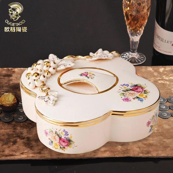 

european ceramic fruit plate, dry box, candy nut luxurious decoration in living room storage bottles & jars