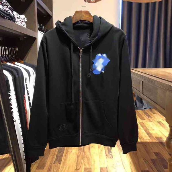 

men's hoodies & sweatshirts chrome me chao hearts brand cro/ xin classic horseshoe tongue flower arm hoodie zipper sweater coat zyjo1ye, Black