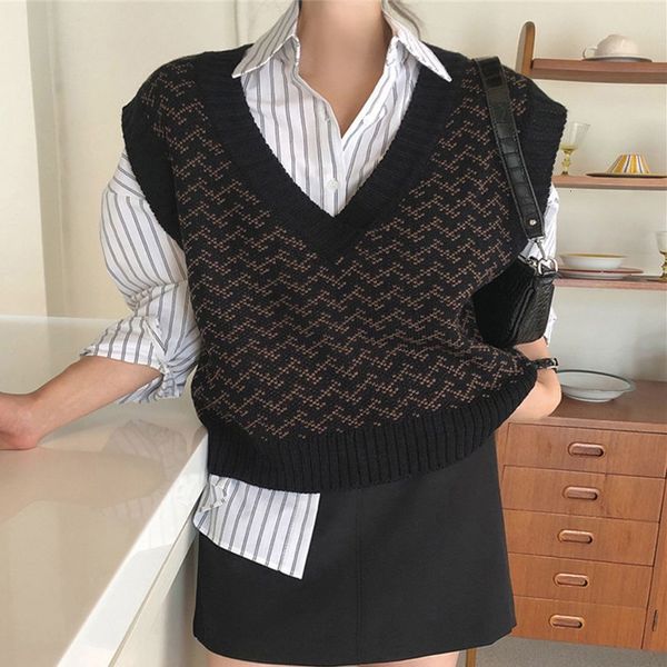 

women's sweaters hzirip retro vest for teenagers, fancy casual t-shirt with v-neck women, , baggy, , , plaid mesh, a50u, White;black