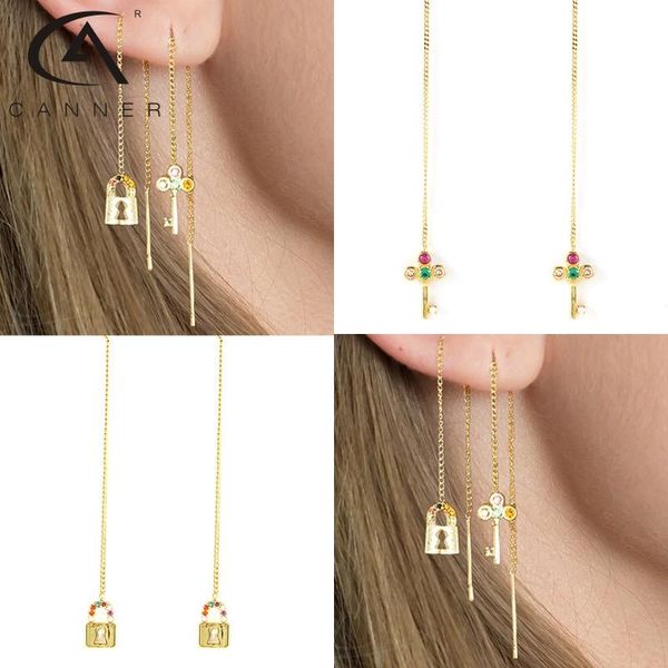

dangle & chandelier canner simple shiny chain cuff drop earrings women jewelry snake lock key pendant long tassel 925 sterling silver