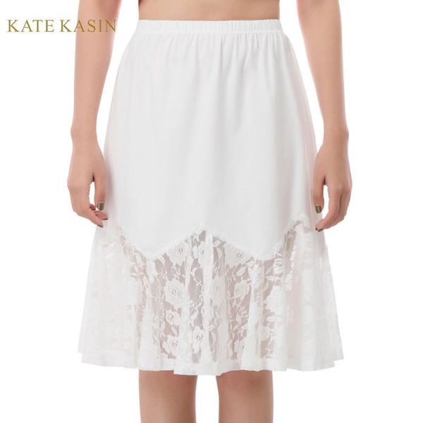 

skirts kate kasin women's casual elastic high waist lace patchwork skirt ladies falda solid color midi swing 2021 jupe femme, Black