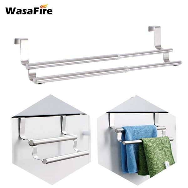 

stainless steel towel rack double layer bathroom bar kitchen cabinet door hanging organizer wall mounted towels stand racks