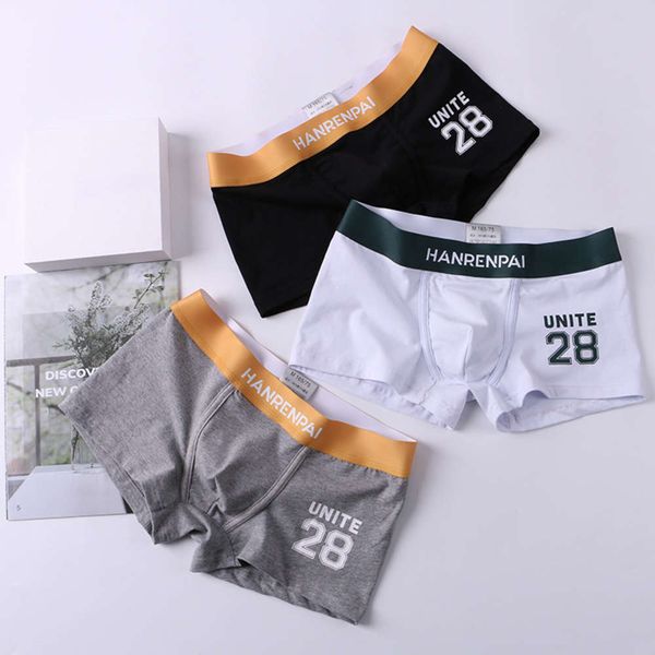 

korean sports men's underwear fashion breathable personality youth boxers printed, Black;white