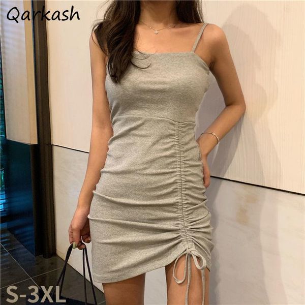 

casual dresses dress women mini solid bandage summer soft large size s-3xl ladies party simple leisure bodycon design ins, Black;gray