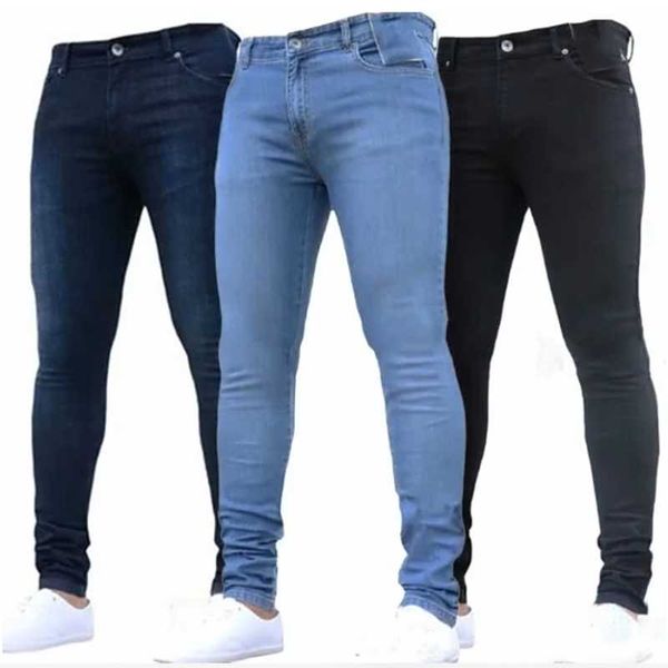 

men's jeans mens high waist zipper stretch classics casual slim fit trousers male plus size pencil pants denim skinny for men, Blue