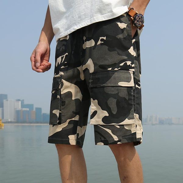 

casual men cargo shorts camouflage army green summer loose beach running multi pockets cotton pants jogger sportswear men's, White;black