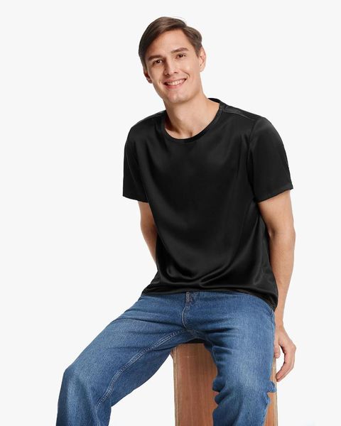 

men's t-shirts short-sleeved round neck silk mens tee fashion o-neck t shirt men trend casual t-shirt, White;black