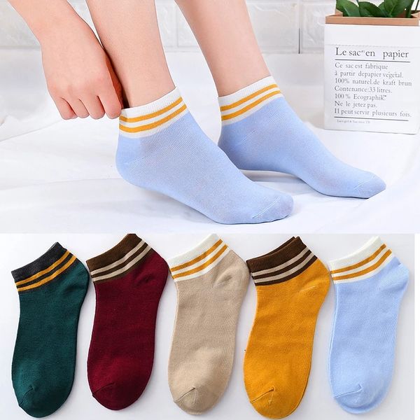 

fashion accessories soft cotton women boat socks double striped solid color invisible socks for female ladies casual sport breathable socks, Silver
