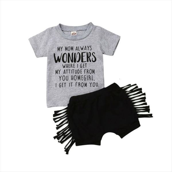 

1 3years fashion toddler kids baby girls t shirt tassel short pants outfits, White