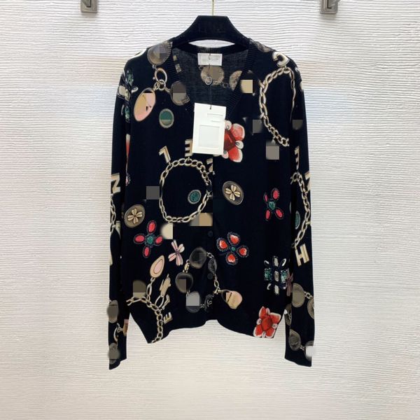 

2021 autumn milan runway sweaters v neck long sleeve women's sweater high end jacquard cardigan designer clothing 0816-11, White;black
