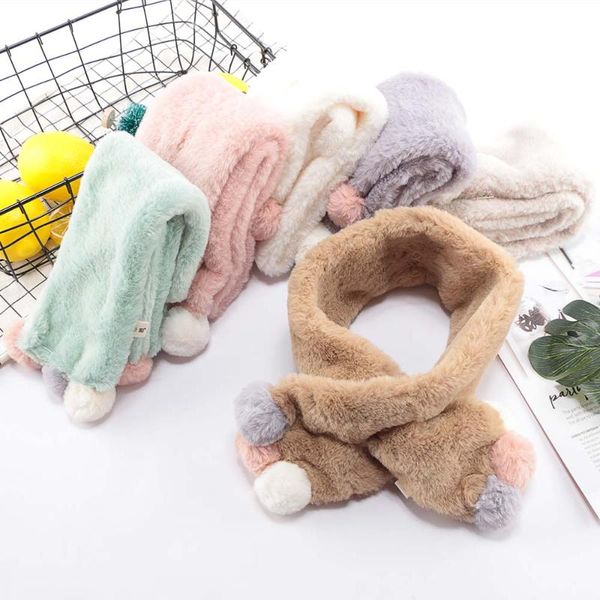 

scarves & wraps children winter cute pompom scarf multi color imitation fur collar neck warmers boy girls fashion warm accessories, Red;brown